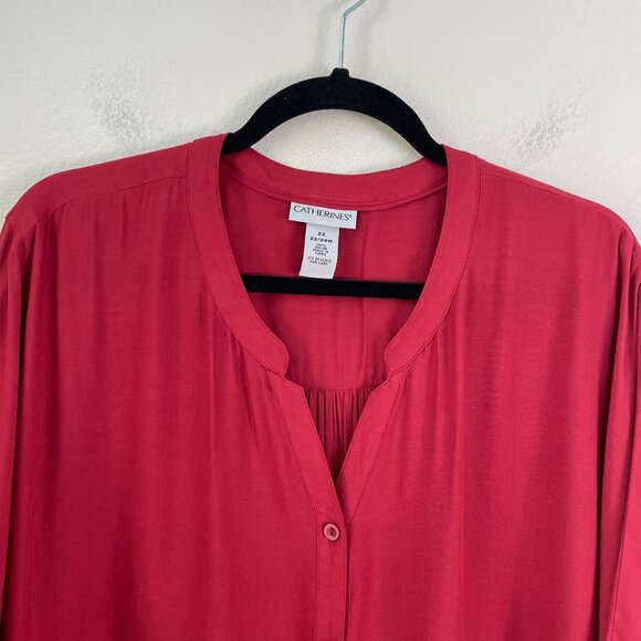 NEW Catherines Womens Plus 2X 22/24W Burgundy Button Up Blouse Shirt Top V Neck - Picture 8 of 11